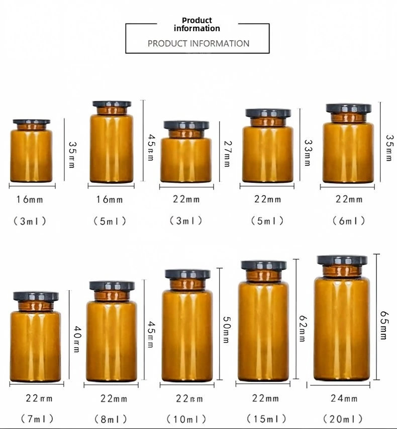 Amber vial size chart from 3ml to 20ml — 10ml vial dimensions for 10ml 4-Vial Lock Case